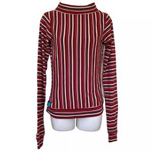 Supernova Red Striped Long Sleeve Top Shirt with Wide Mock Neck
